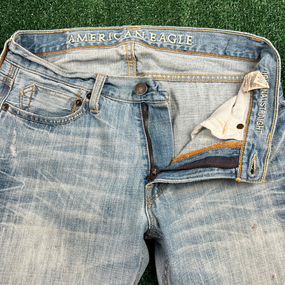 VTG American Eagle Jeans Men's 31x28 Blue Light Wash Denim Original Straight Y2K
